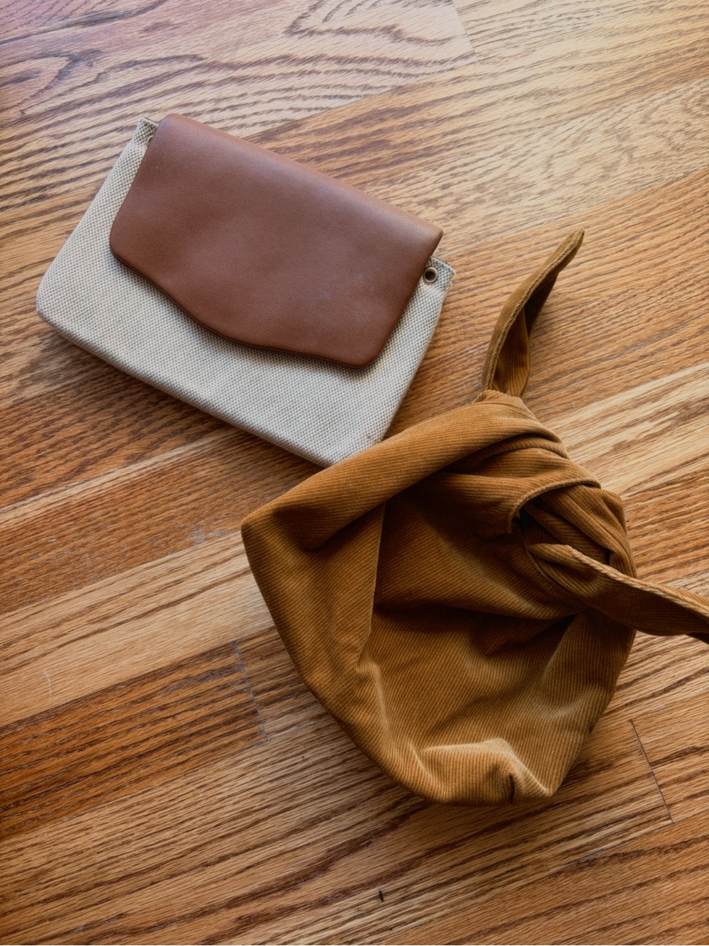 Corduroy + Canvas/ Leather Clutch Set